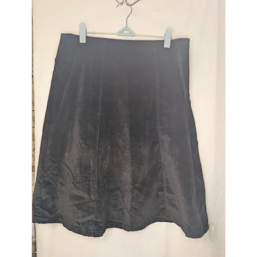 Vintage Eddie Bauer Black Velvet Midi Skirt Side Zip Stretch 90's Y2K Whimsigoth